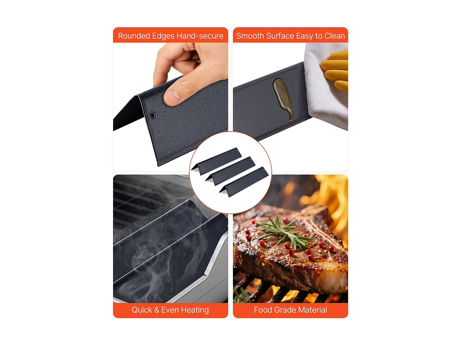 Barres Cache-brûleurs SucceBuy 3PCs, Déflecteur de Graisse pour Brûleur de 39 cm en Acier Émaillé, pour Weber Spirit I et II Séries 200, y Compris Spirit II E-210