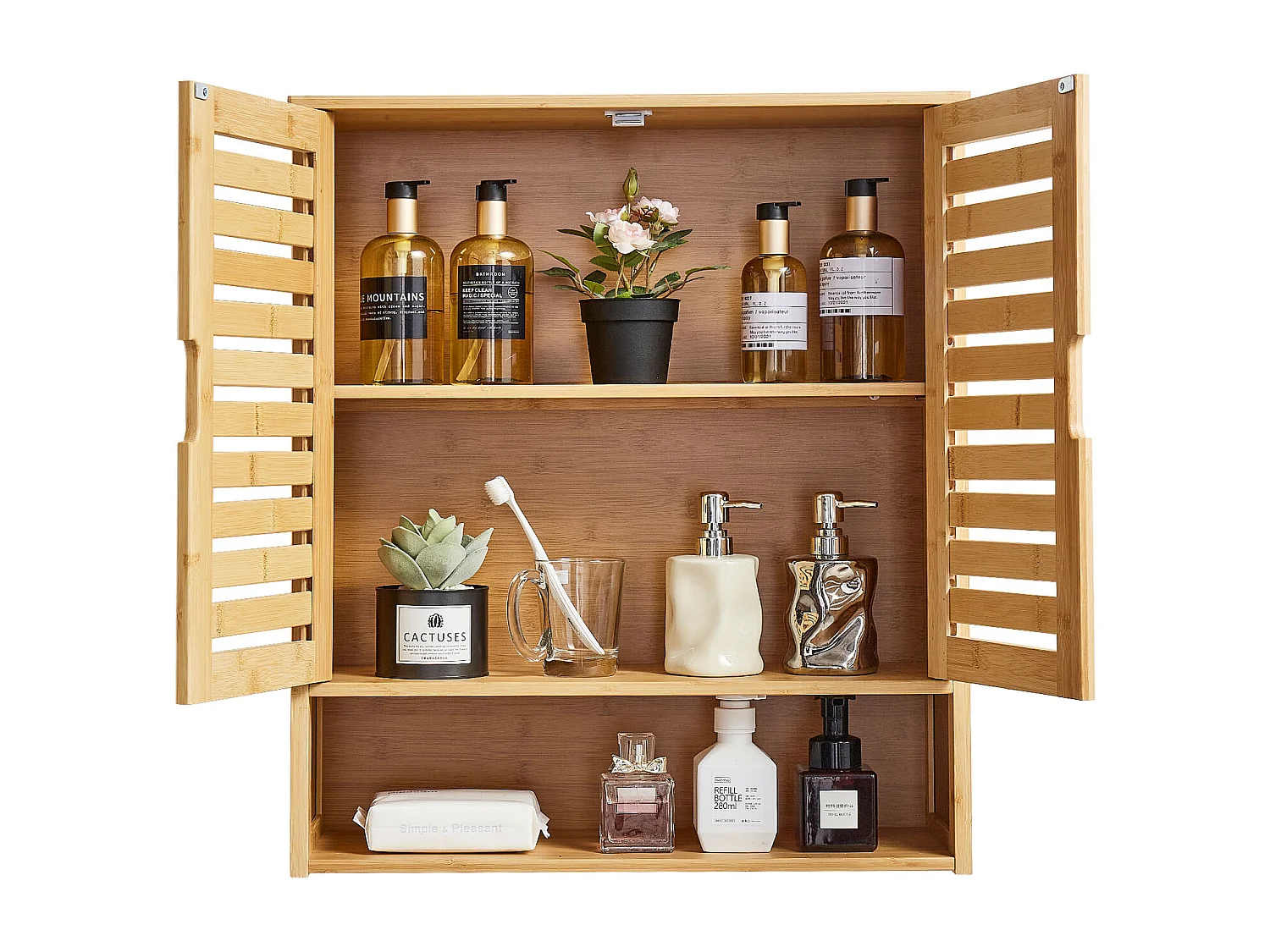 Armoire Murale de Salle de Bain SucceBuy avec 2 Portes et Étagère Réglable, Armoire à Pharmacie au-dessus des Toilettes, Organisateur Suspendu pour Buanderie