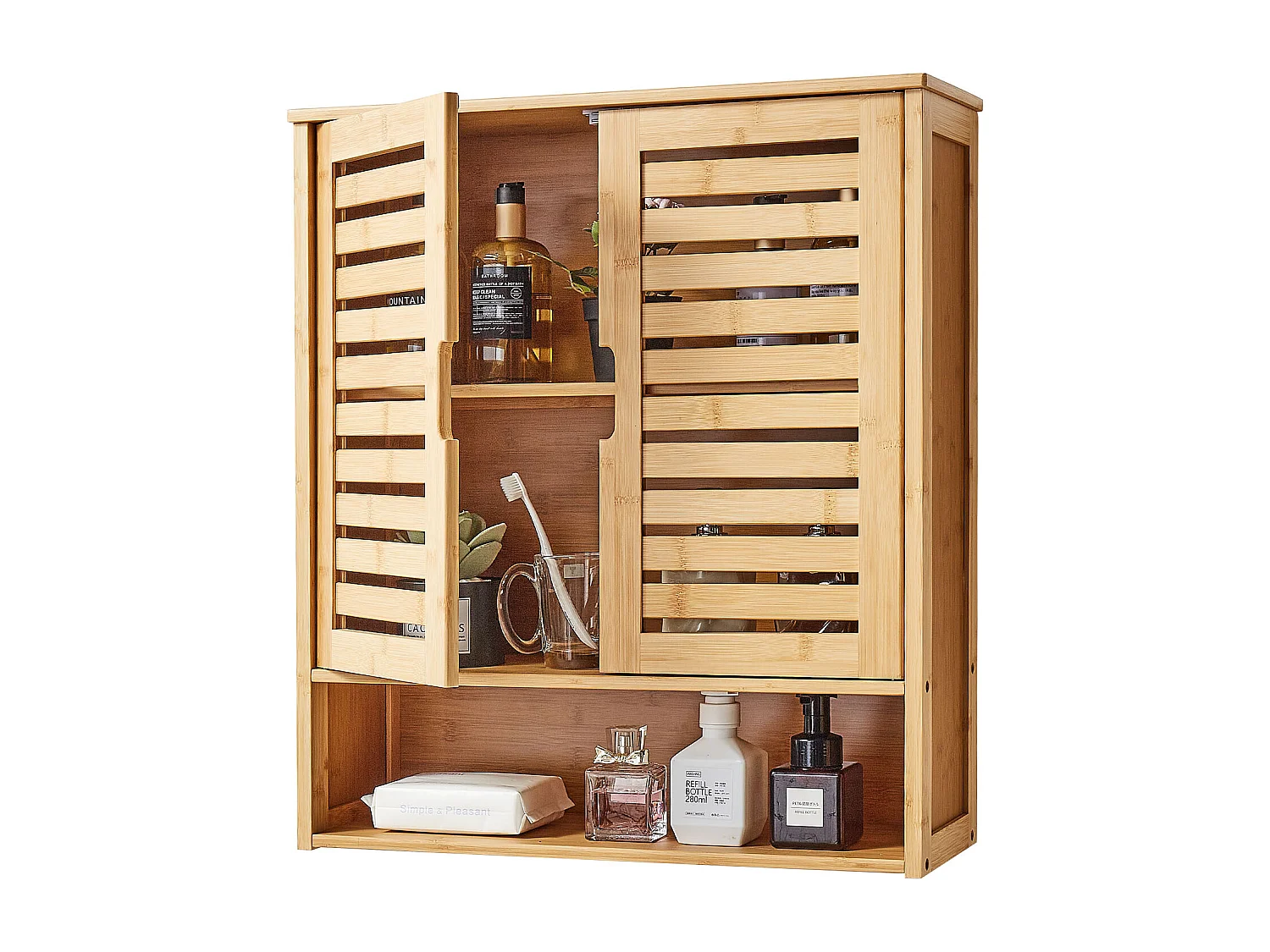 Armoire Murale de Salle de Bain SucceBuy avec 2 Portes et Étagère Réglable, Armoire à Pharmacie au-dessus des Toilettes, Organisateur Suspendu pour Buanderie