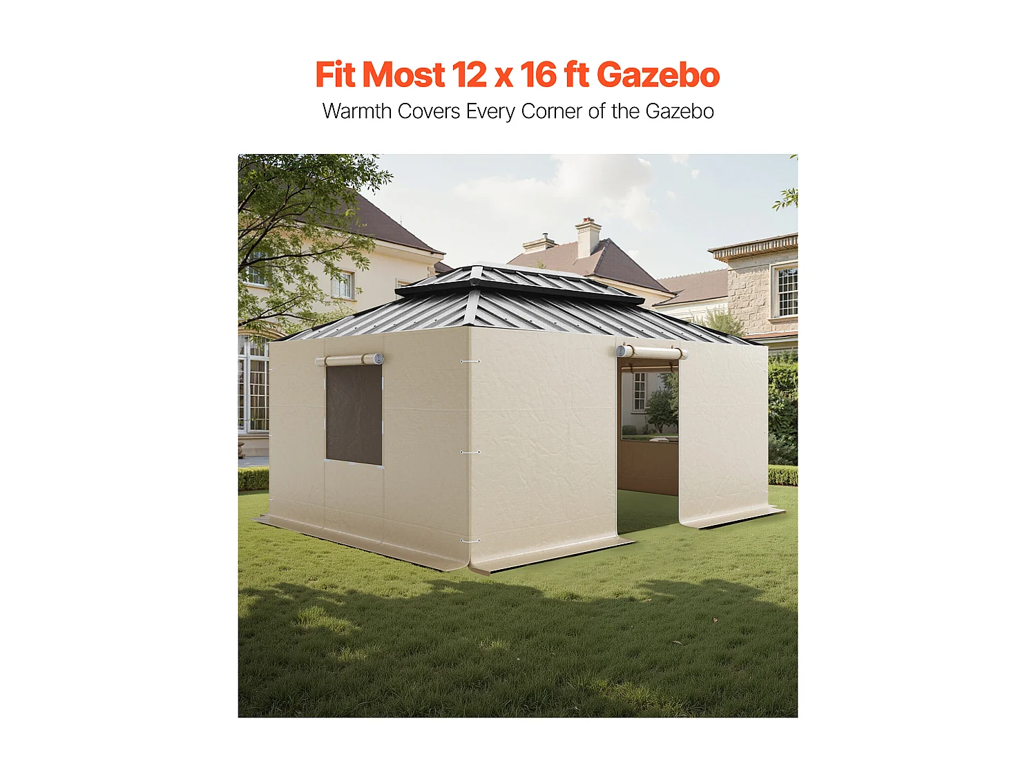 Boczne Ściany dla Pokrowca na Altankę Zima SucceBuy, 3,44x4,66 m, Pokrycie na Altankę na Wszystkie Sezony, z Oknami z Siatki, Materiał PE Wysokiej Gęstości