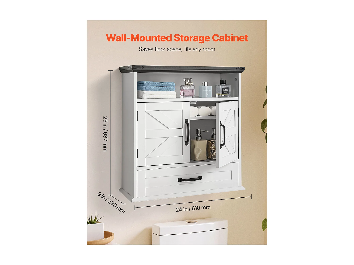 Badezimmer Hängeschrank SucceBuy, 2 Türen und Verstellbares Regal, Arzneischrank über der Toilette, Hängeorganizer für Wäscheraum, Weiß