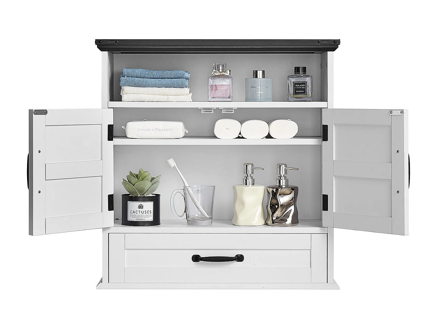 Badezimmer Hängeschrank SucceBuy, 2 Türen und Verstellbares Regal, Arzneischrank über der Toilette, Hängeorganizer für Wäscheraum, Weiß