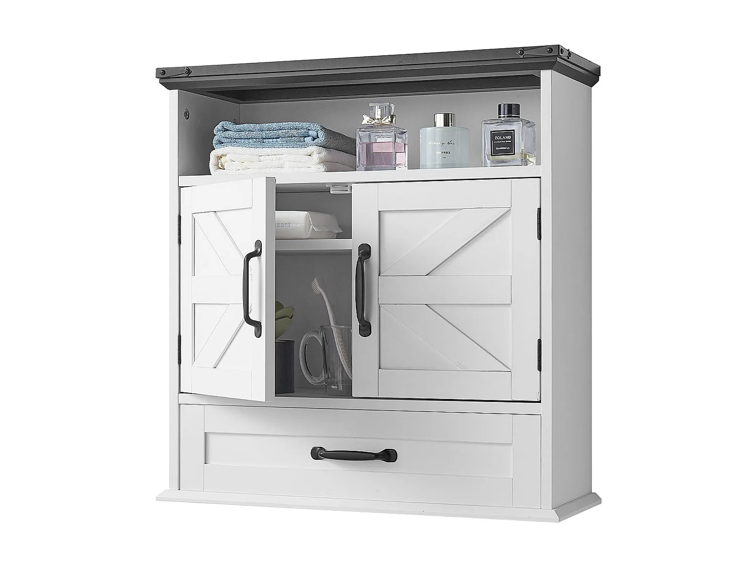 Badezimmer Hängeschrank SucceBuy, 2 Türen und Verstellbares Regal, Arzneischrank über der Toilette, Hängeorganizer für Wäscheraum, Weiß