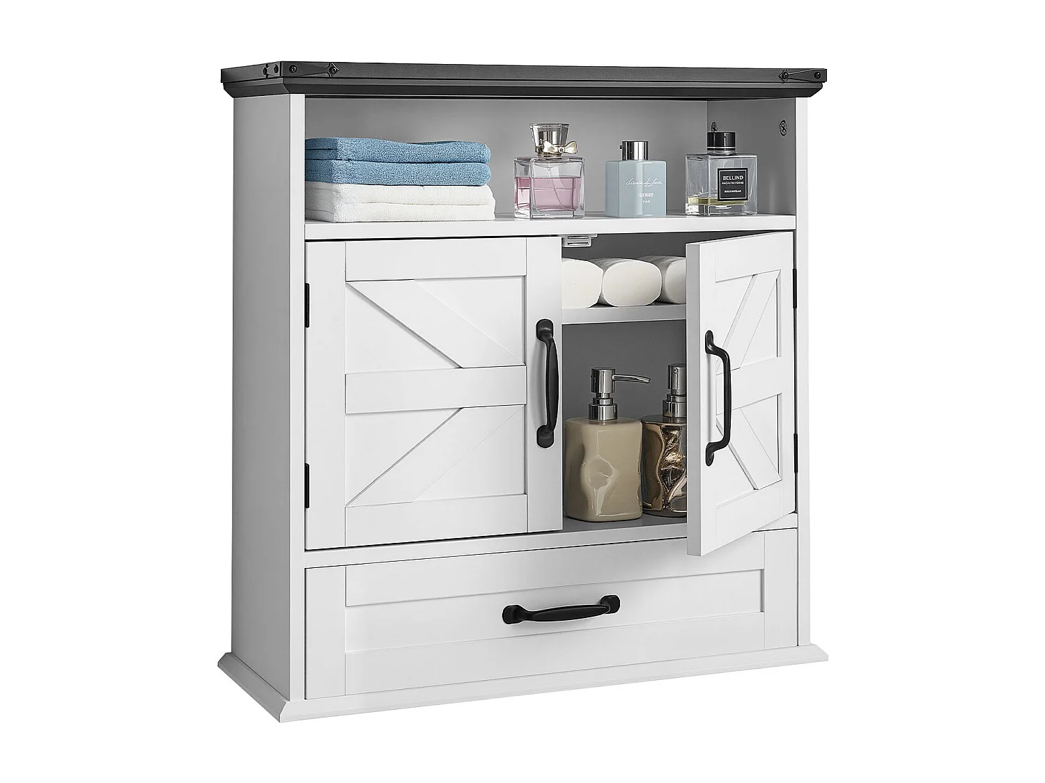 Badezimmer Hängeschrank SucceBuy, 2 Türen und Verstellbares Regal, Arzneischrank über der Toilette, Hängeorganizer für Wäscheraum, Weiß