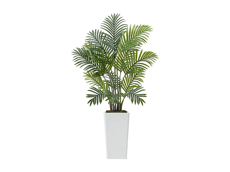 Palmier Artificiel Areca SucceBuy, 1,2 m, Plante Artificielle Tropicale en Pot Blanc, Lot de 2, Faux Arbre Tropical Palmier Areca, Fausse Plante pour Bureau