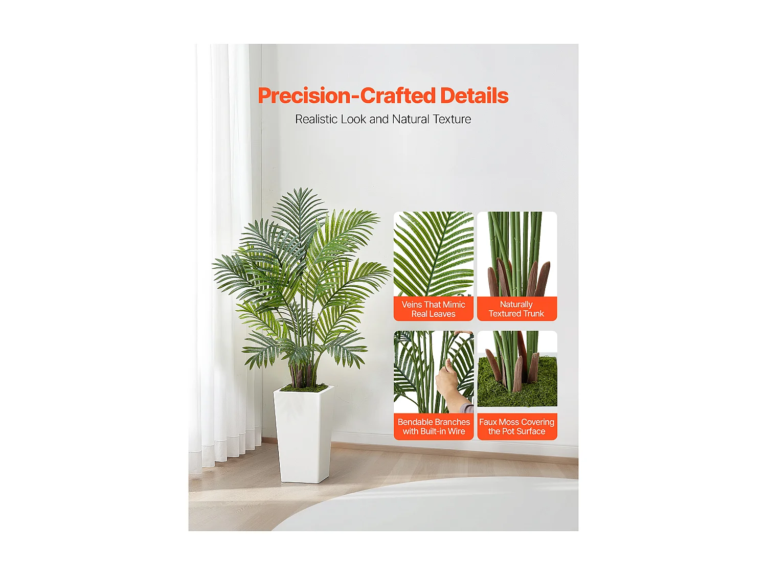 Palmier Artificiel Areca SucceBuy, 1,2 m, Plante Artificielle Tropicale en Pot Blanc, Lot de 2, Faux Arbre Tropical Palmier Areca, Fausse Plante pour Bureau