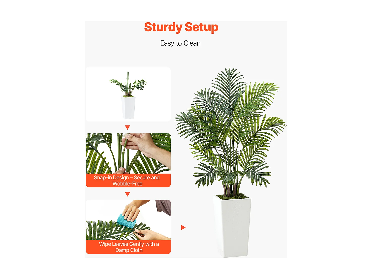 Palmier Artificiel Areca SucceBuy, 1,2 m, Plante Artificielle Tropicale en Pot Blanc, Lot de 2, Faux Arbre Tropical Palmier Areca, Fausse Plante pour Bureau