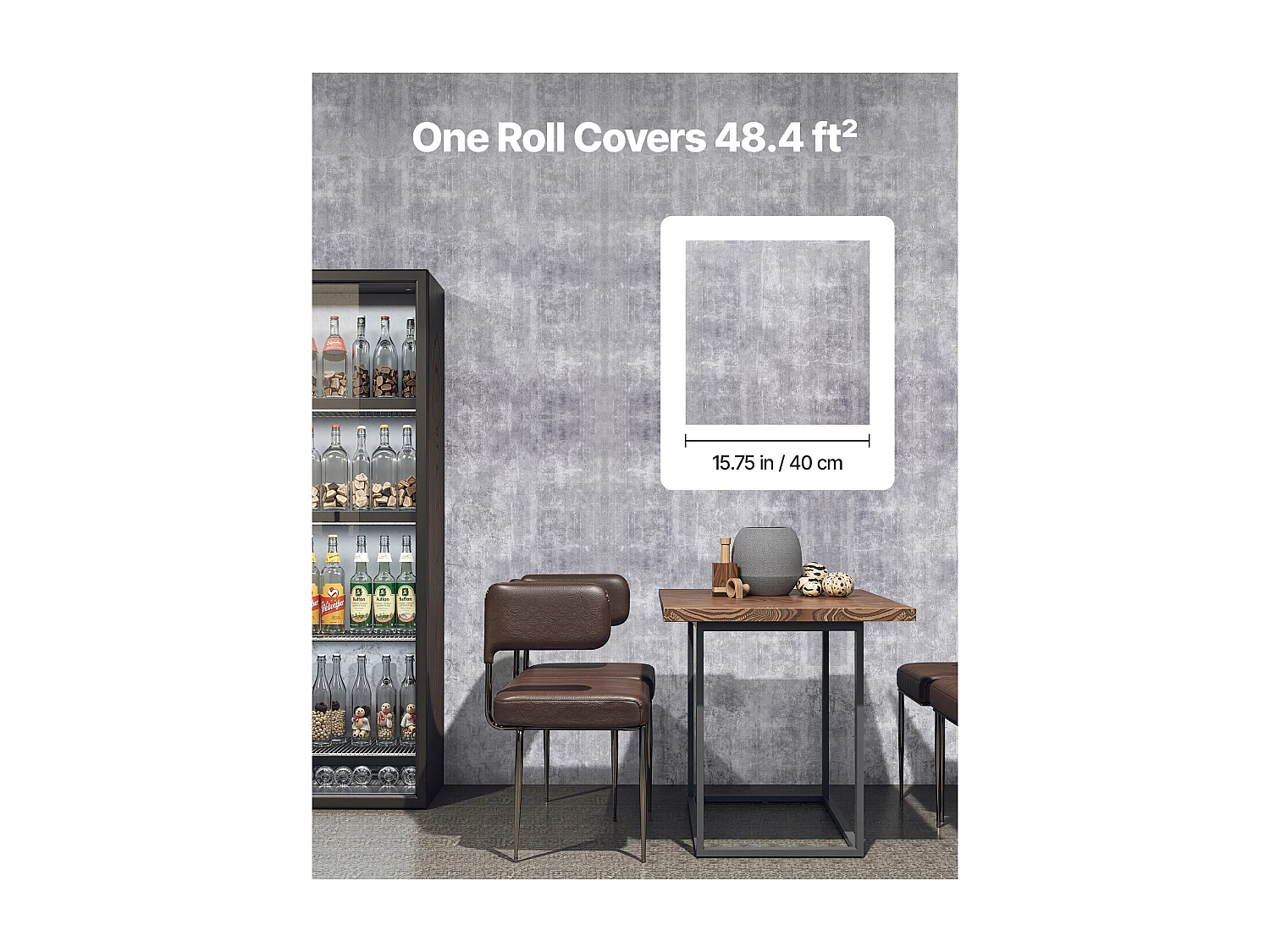 Papel Pintado Adhesivo de Pared SucceBuy, 40 cm x 15 m, Rollo Papel Pintado Autoadhesivo en Vinilo, Estilo Industrial Gris Oscuro, para Revestimiento de Pared