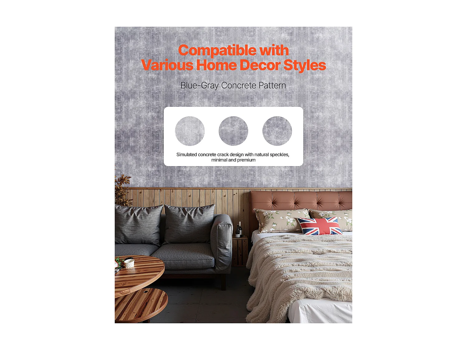 Papier Peint Adhésif Mural SucceBuy, 40 cm x 15 m, Rouleau Papier Peint Autocollant en Vinyle, Style Industriel Gris Foncé, Imperméable, pour Revêtement Mural