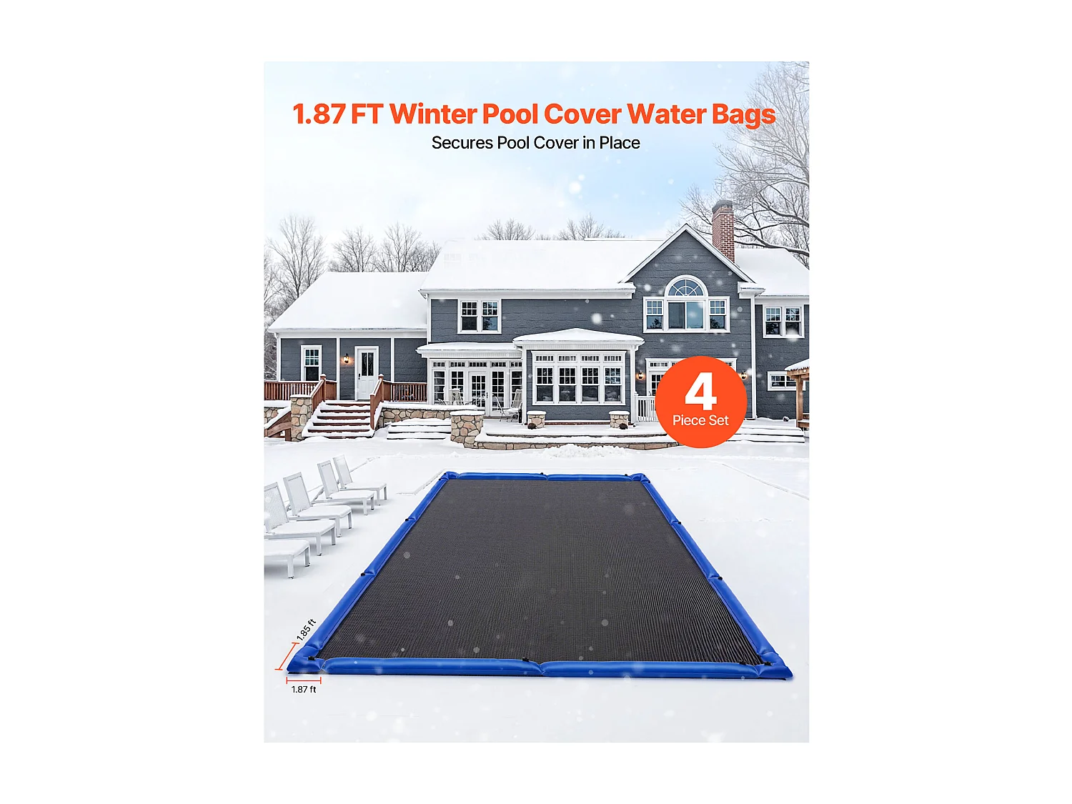 Waterzak SucceBuy voor Zwembadzeil, Set van 4, Hoekballastzak, 57x56,5 cm, Geballaste Slangzakken PVC Dikte 0,4 mm, met Schroefdop Waterdicht