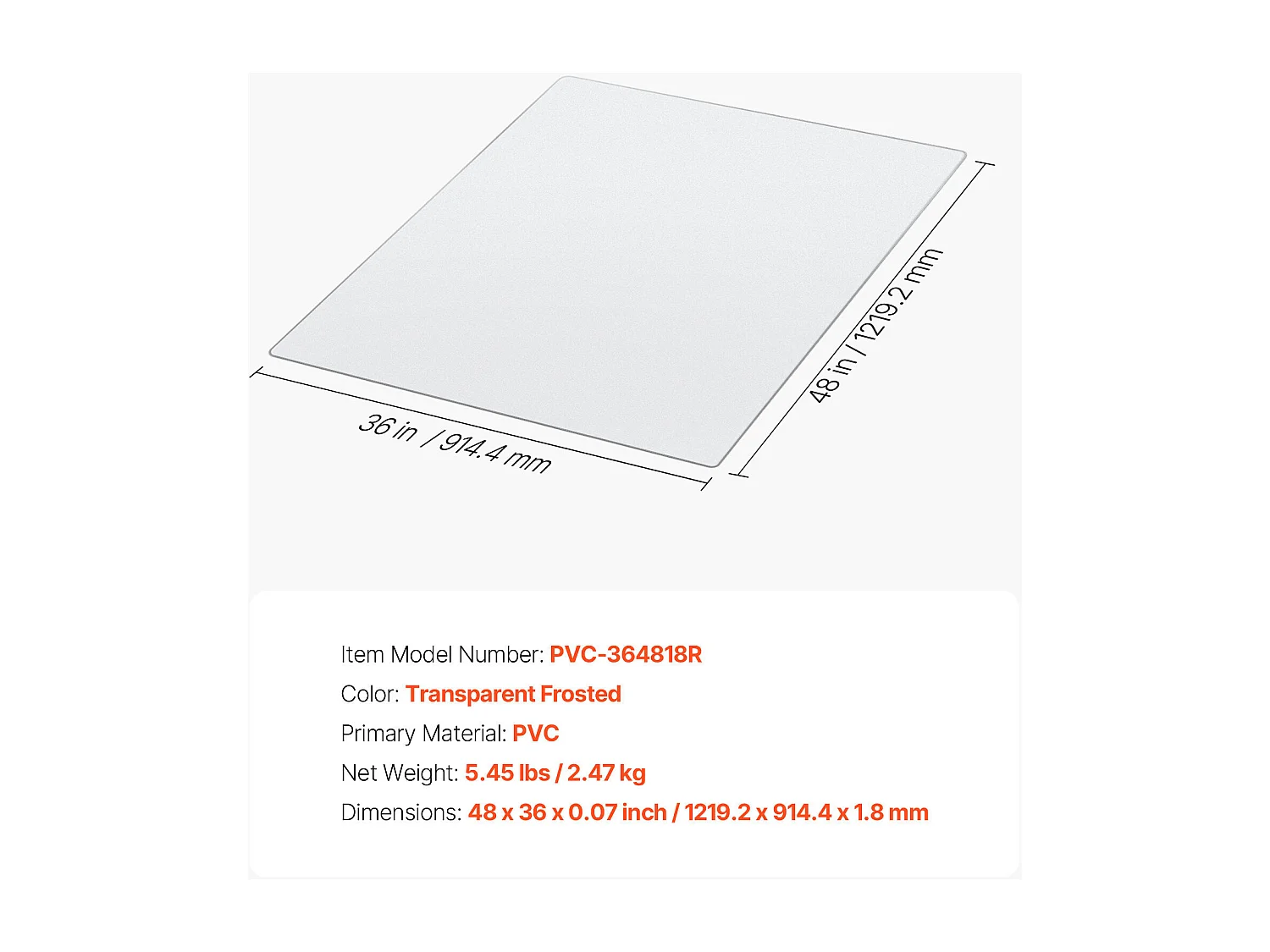 Tapis Chaise de Bureau SucceBuy Transparent de 121,9x91,4 cm, Tapis de Protection pour Chaises sur Roulettes, Protège-sol Dur Rectangulaire, pour Maison Bureau