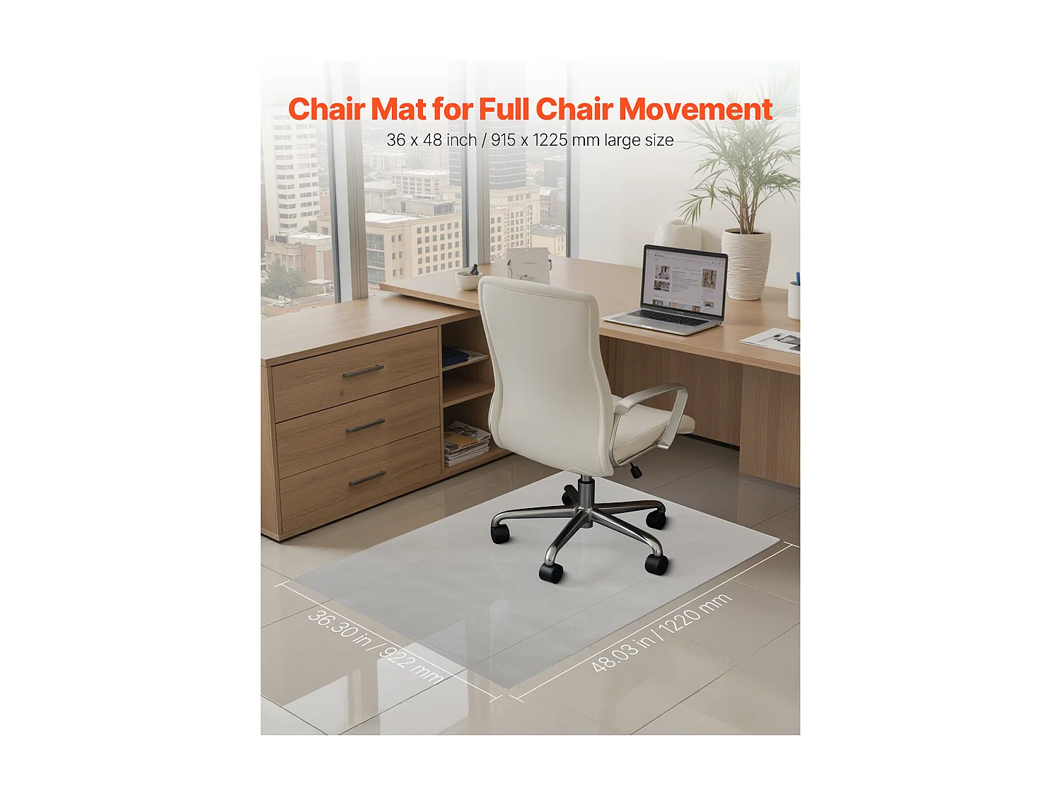 Tapis Chaise de Bureau SucceBuy Transparent de 121,9x91,4 cm, Tapis de Protection pour Chaises sur Roulettes, Protège-sol Dur Rectangulaire, pour Maison Bureau