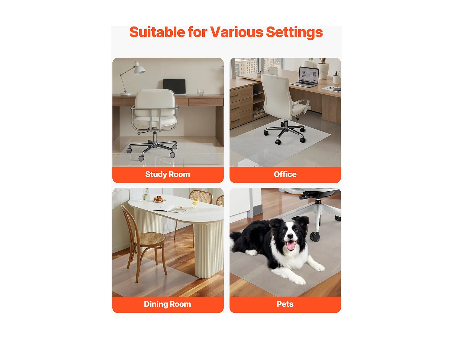 Tapis Chaise de Bureau SucceBuy Transparent de 121,9x91,4 cm, Tapis de Protection pour Chaises sur Roulettes, Protège-sol Dur Rectangulaire, pour Maison Bureau