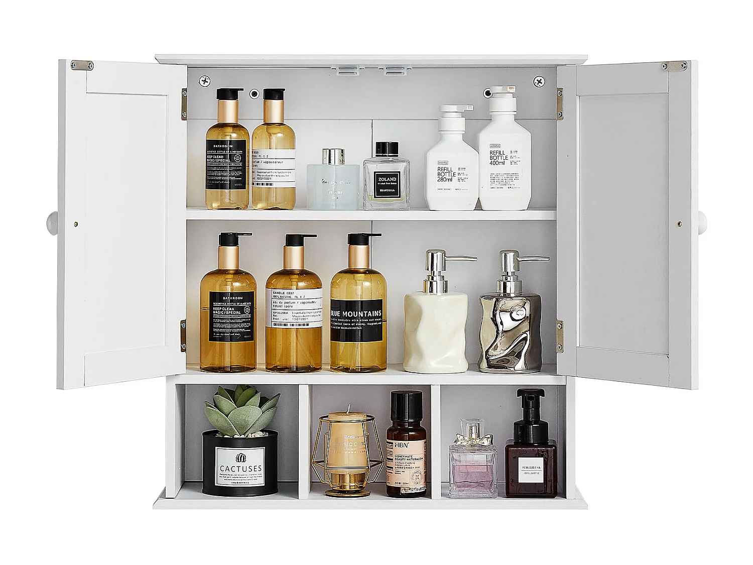 Armoire Murale de Salle de Bain SucceBuy, 2 Portes et Étagère Réglable, Armoire à Pharmacie de Rangement au-dessus des Toilettes, pour Buanderie, Cuisine