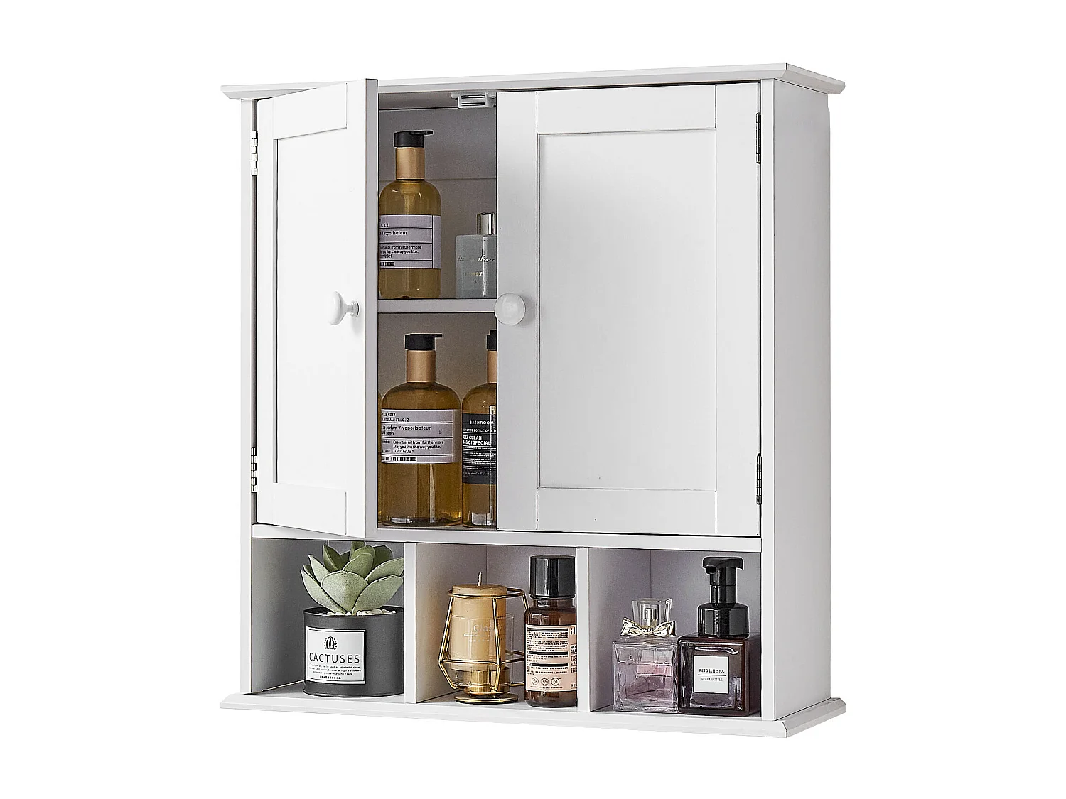 Armoire Murale de Salle de Bain SucceBuy, 2 Portes et Étagère Réglable, Armoire à Pharmacie de Rangement au-dessus des Toilettes, pour Buanderie, Cuisine