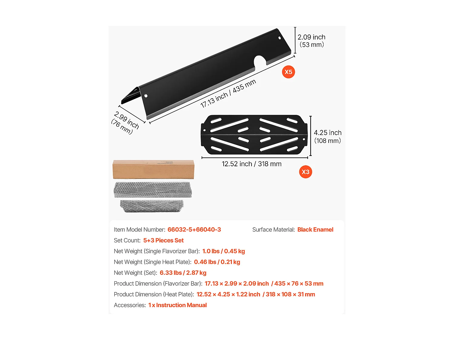 Barre Cache-brûleur et Diffuseur SucceBuy de Chaleur pour Barbecue 8PCs, Déflecteur de Graisse pour Brûleur 43,5 cm, pour Weber Genesis II 310, 315, 335, 340