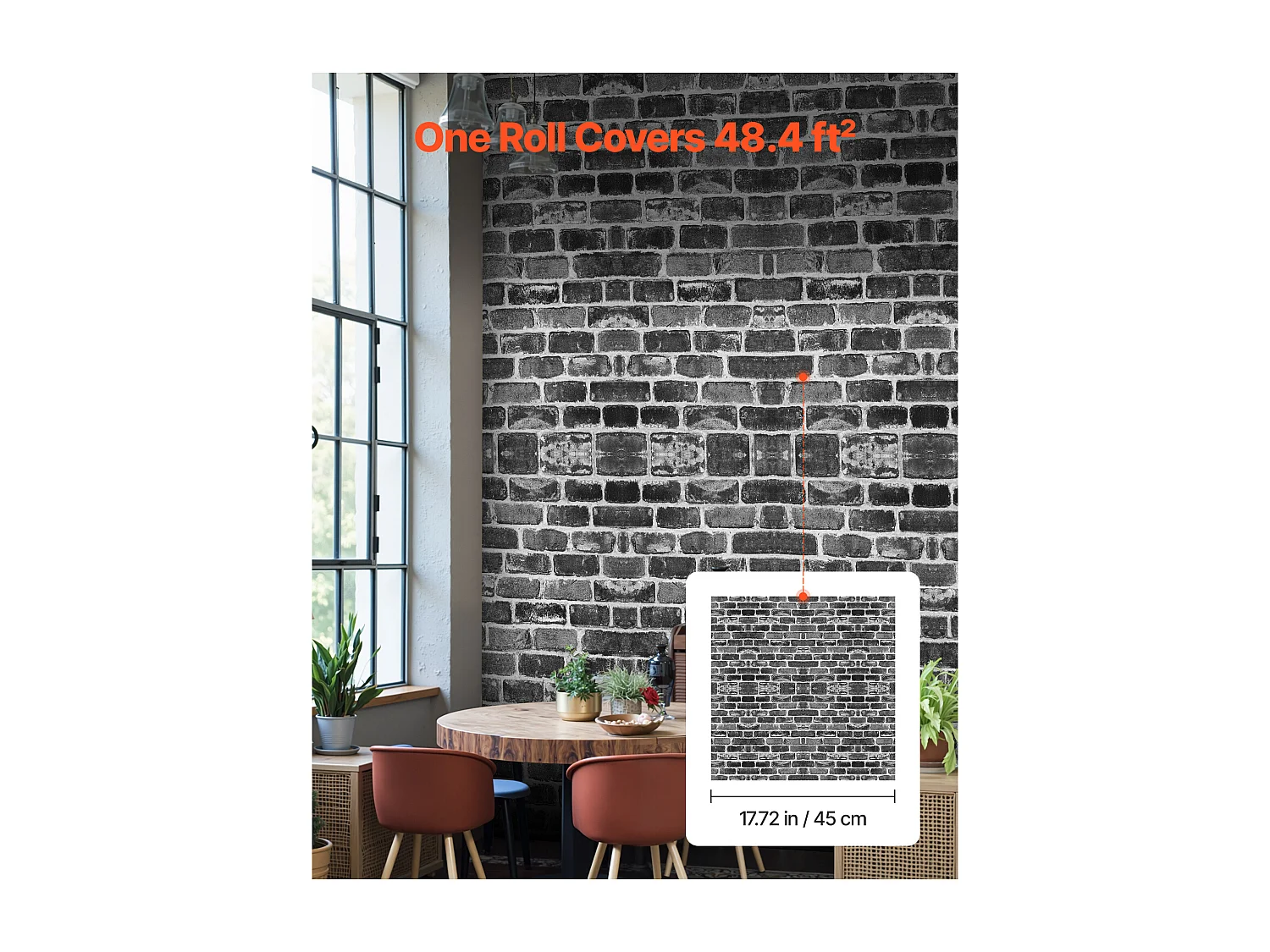 Papier Peint Adhésif Mural SucceBuy, 45 cm x 10 m, Rouleau de Papier Peint Autocollant en Vinyle, Motif Brique Grise, Imperméable, pour Revêtement Mural