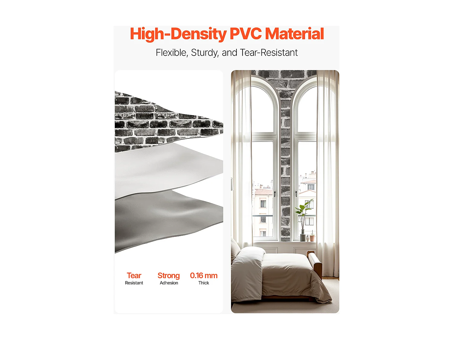 Papier Peint Adhésif Mural SucceBuy, 45 cm x 10 m, Rouleau de Papier Peint Autocollant en Vinyle, Motif Brique Grise, Imperméable, pour Revêtement Mural