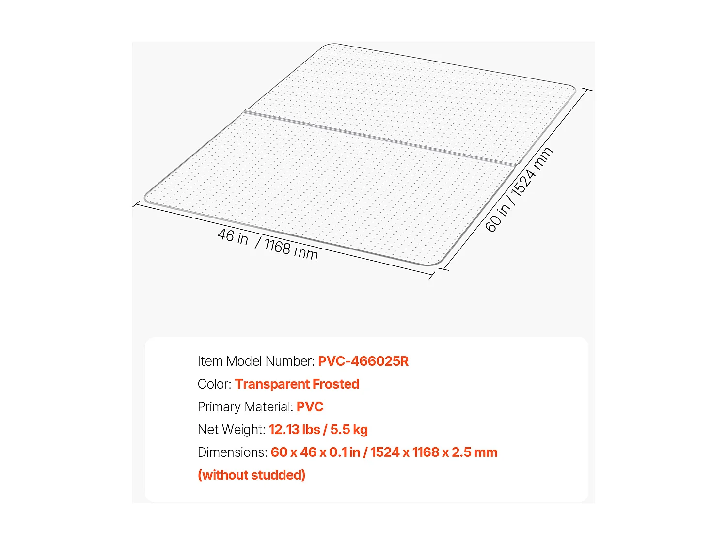 Alfombrilla de Silla de Oficina SucceBuy de 152,4 x 116,8 cm, Protector de Suelo para Alfombra de Pelo Corto, Transparente, Antideslizante y Fácil de Limpiar