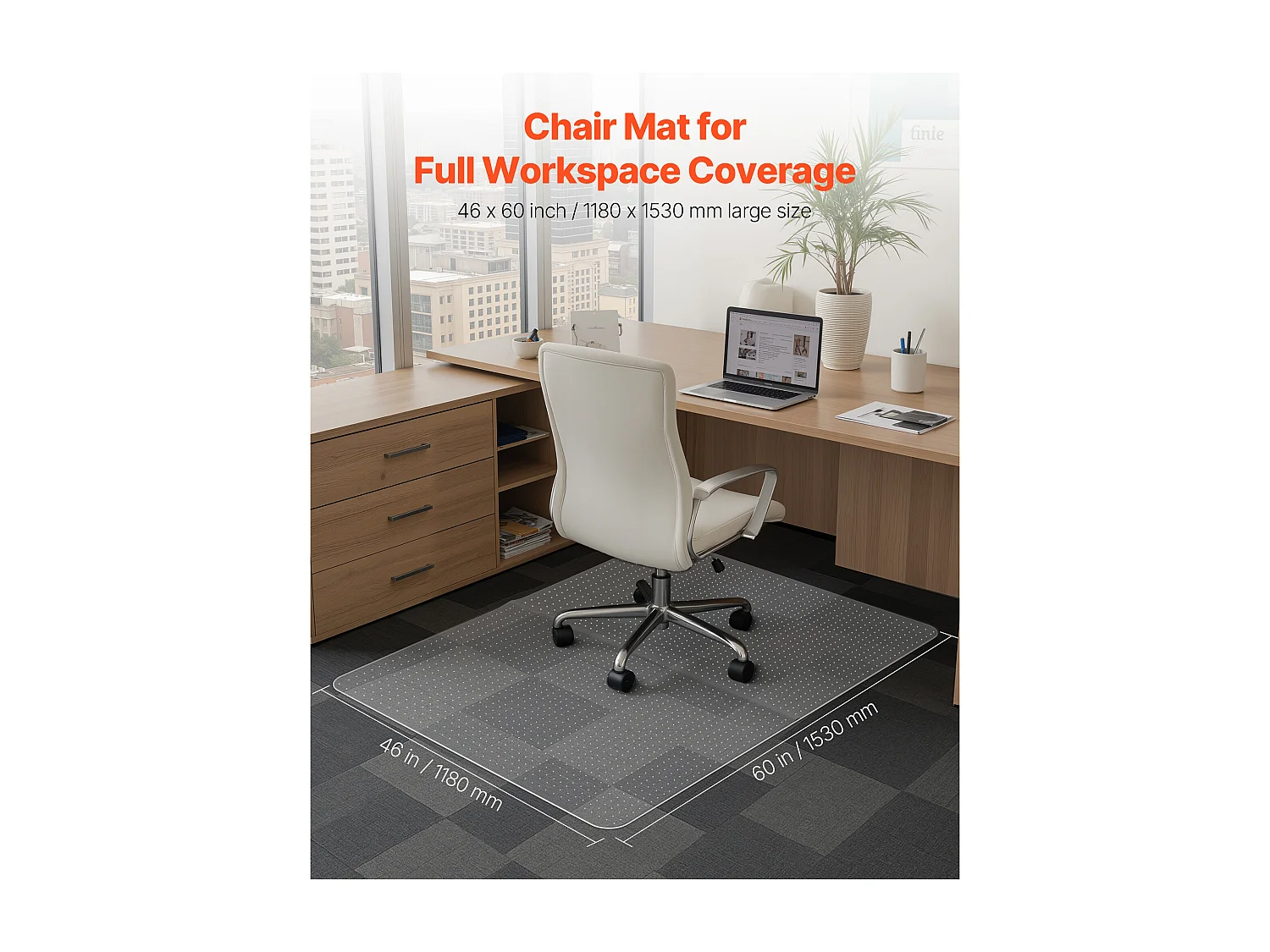 Alfombrilla de Silla de Oficina SucceBuy de 152,4 x 116,8 cm, Protector de Suelo para Alfombra de Pelo Corto, Transparente, Antideslizante y Fácil de Limpiar