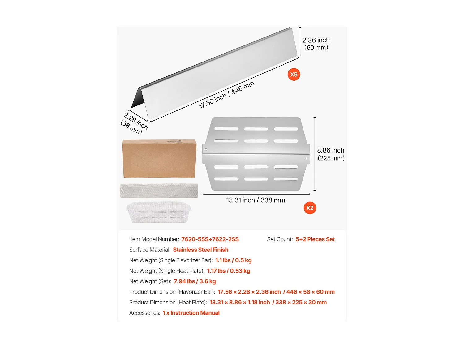 Barres Cache-brûleurs et Diffuseur SucceBuy de Chaleur pour Barbecue 7PCs, Déflecteur de Graisse pour Brûleur 44,6 cm, pour Barbecues Weber Genesis Série 300