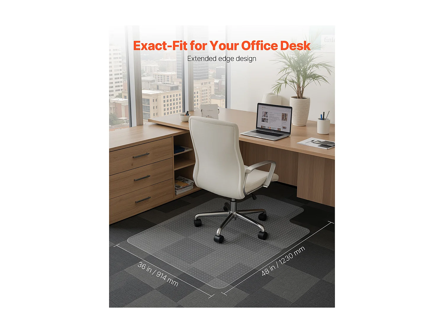 Tapis Chaise de Bureau SucceBuy avec Rebord de 121,9x91,4 cm, Tapis Protège-sol pour Moquettes en Plastique avec Clous, Antidérapant et Facile à Nettoyer