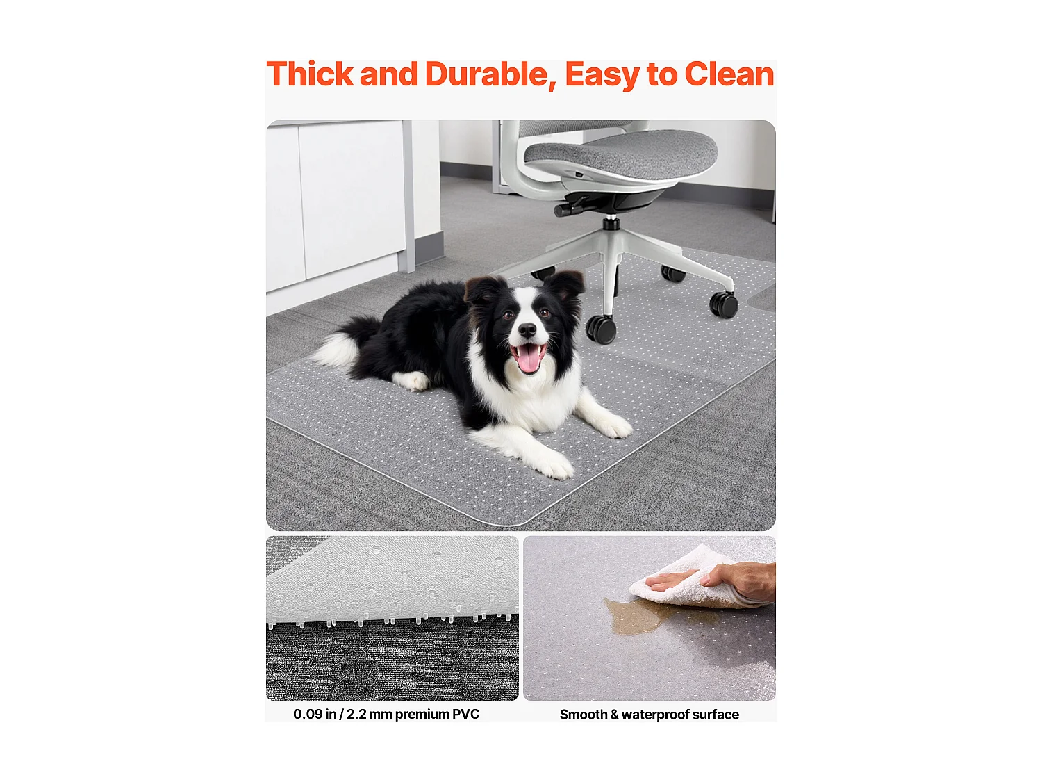 Tapis Chaise de Bureau SucceBuy avec Rebord de 121,9x91,4 cm, Tapis Protège-sol pour Moquettes en Plastique avec Clous, Antidérapant et Facile à Nettoyer