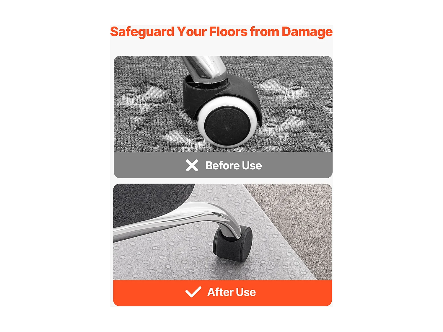 Tapis Chaise de Bureau SucceBuy avec Rebord de 121,9x91,4 cm, Tapis Protège-sol pour Moquettes en Plastique avec Clous, Antidérapant et Facile à Nettoyer