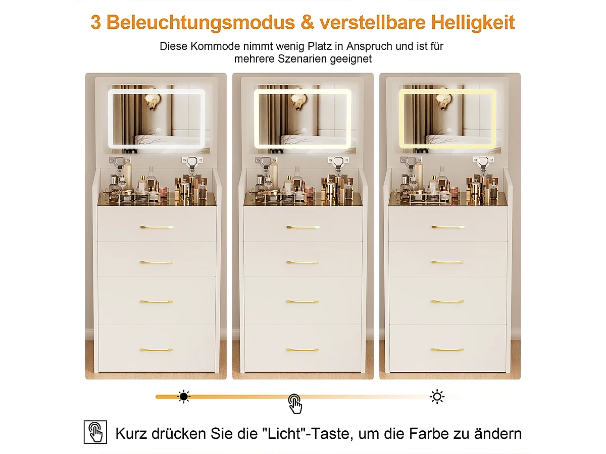 3-in-1 Schminktisch mit offenem Spiegel und 3 Schubladen Kosmetiktisch B60/H118/T40 cm