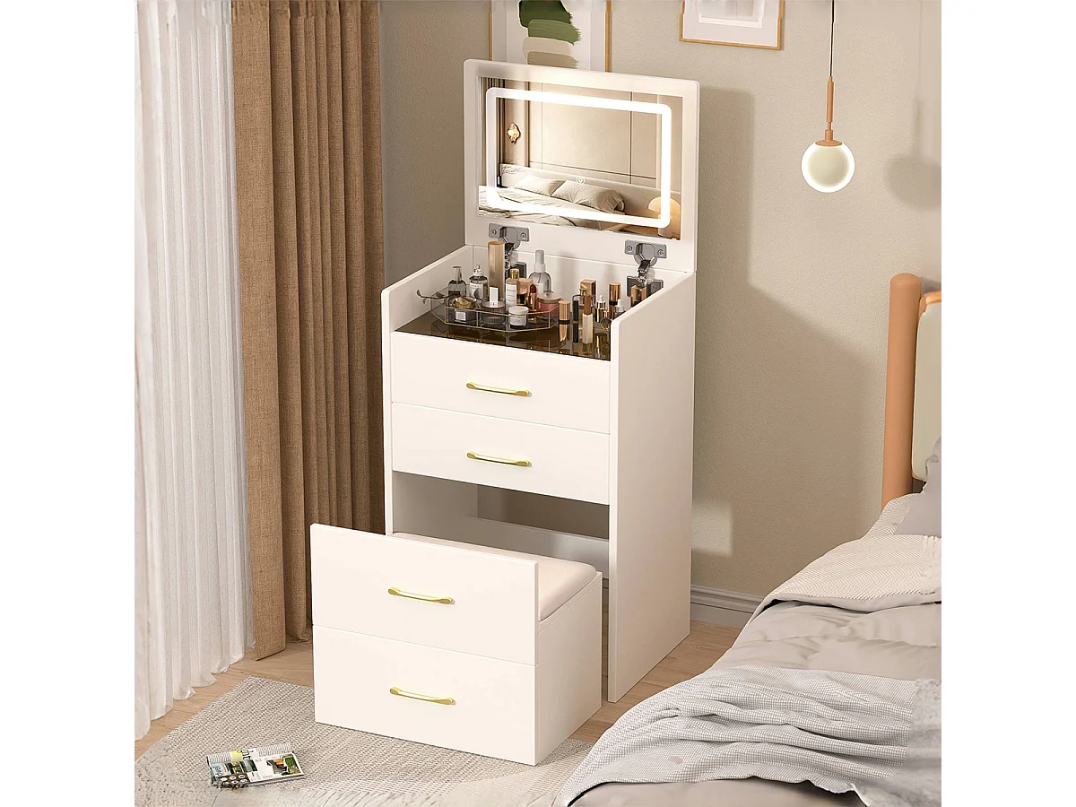 3-in-1 Schminktisch mit offenem Spiegel und 3 Schubladen Kosmetiktisch B60/H118/T40 cm