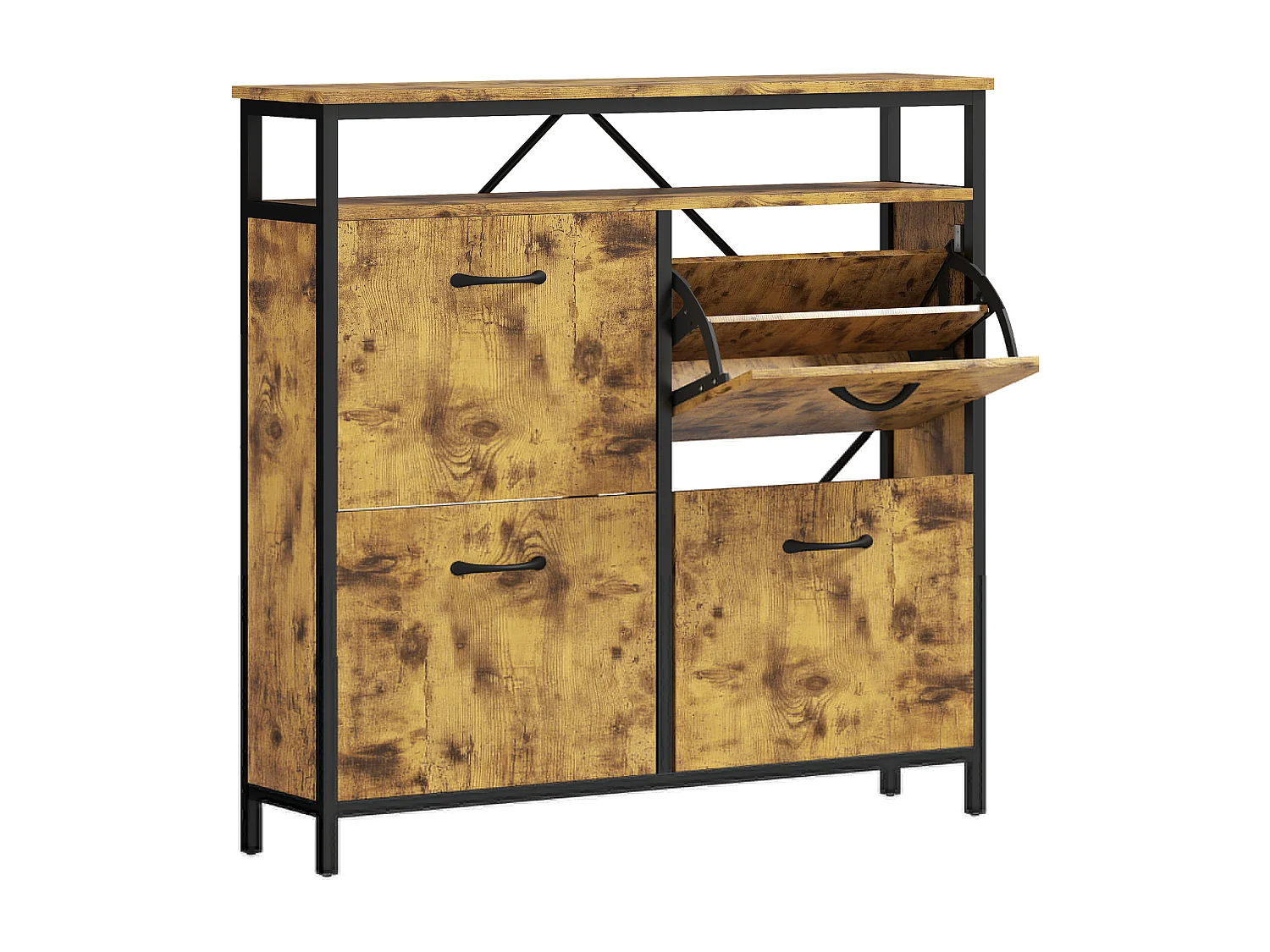 Schuhschrank mit 4 klappbaren Schubladen, Schuhbank schmales Design, offenes Regal, für 12-20 Paar Schuhe, Stahl