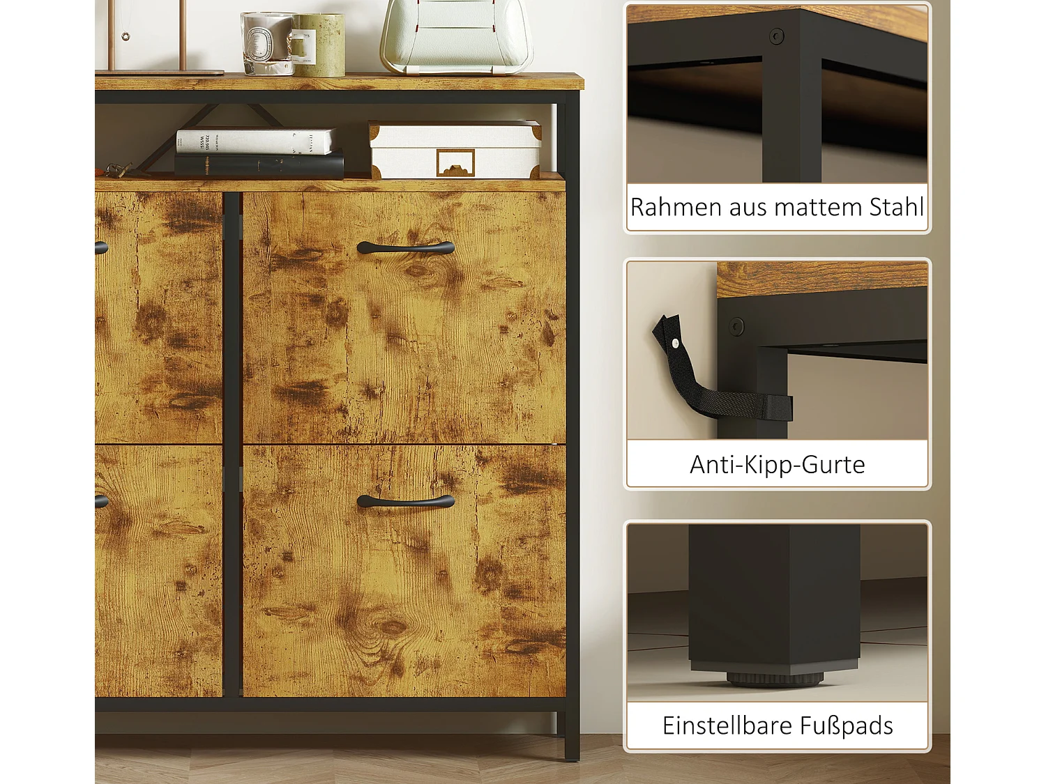 Schuhschrank mit 4 klappbaren Schubladen, Schuhbank schmales Design, offenes Regal, für 12-20 Paar Schuhe, Stahl