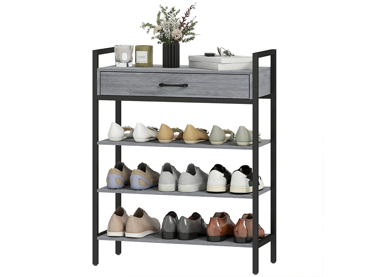 4 Ebenen Schuhregal für bis zu 9 Paar Schuhe Flurregal Grau