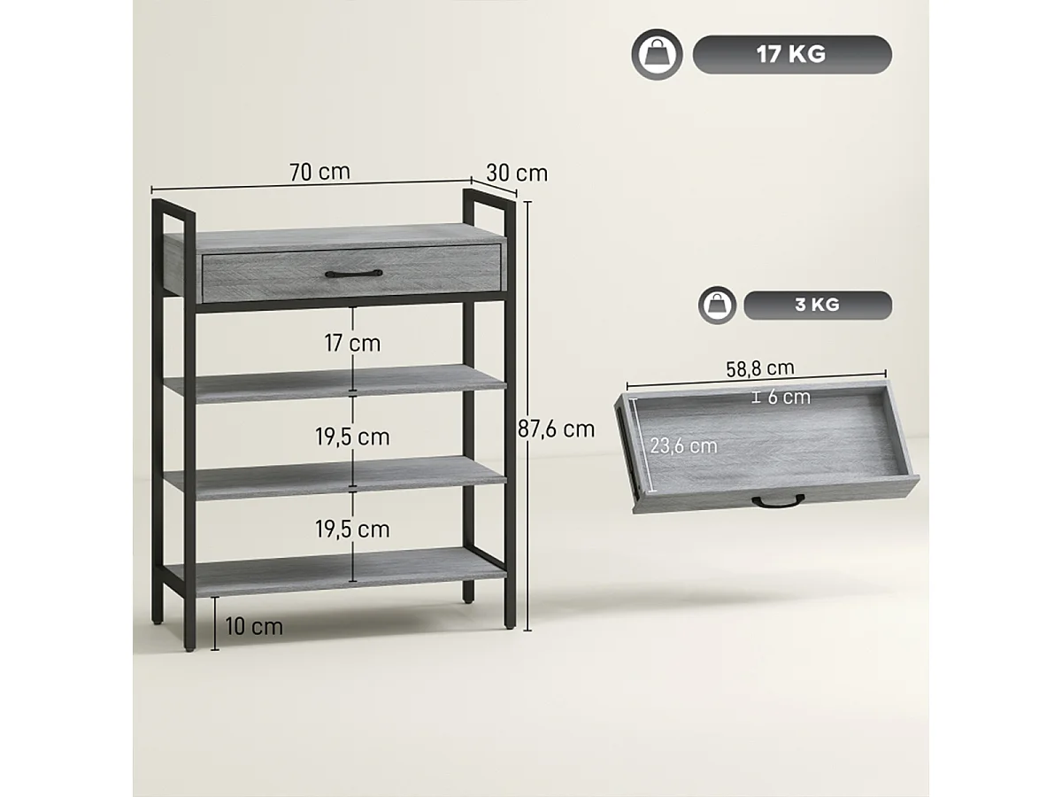 4 Ebenen Schuhregal für bis zu 9 Paar Schuhe Flurregal Grau