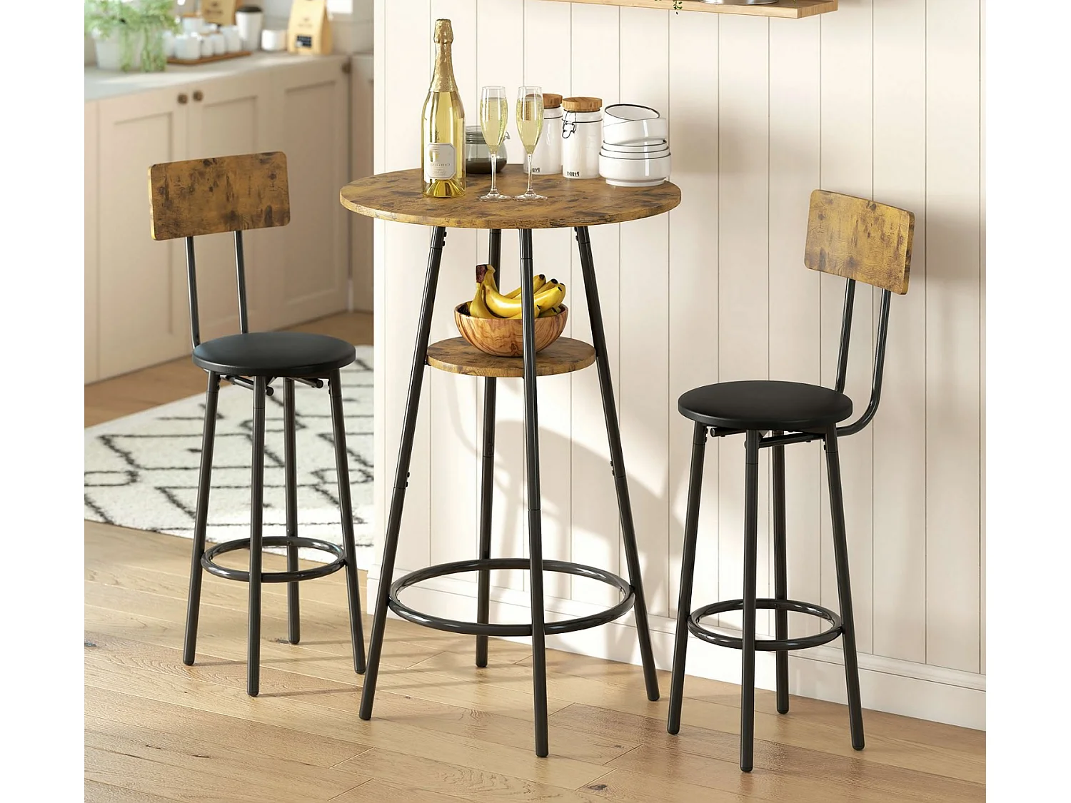 3-teiliges Bartisch-Set mit 2 gepolsterten Hockern, Rückenlehne,Küchentisch