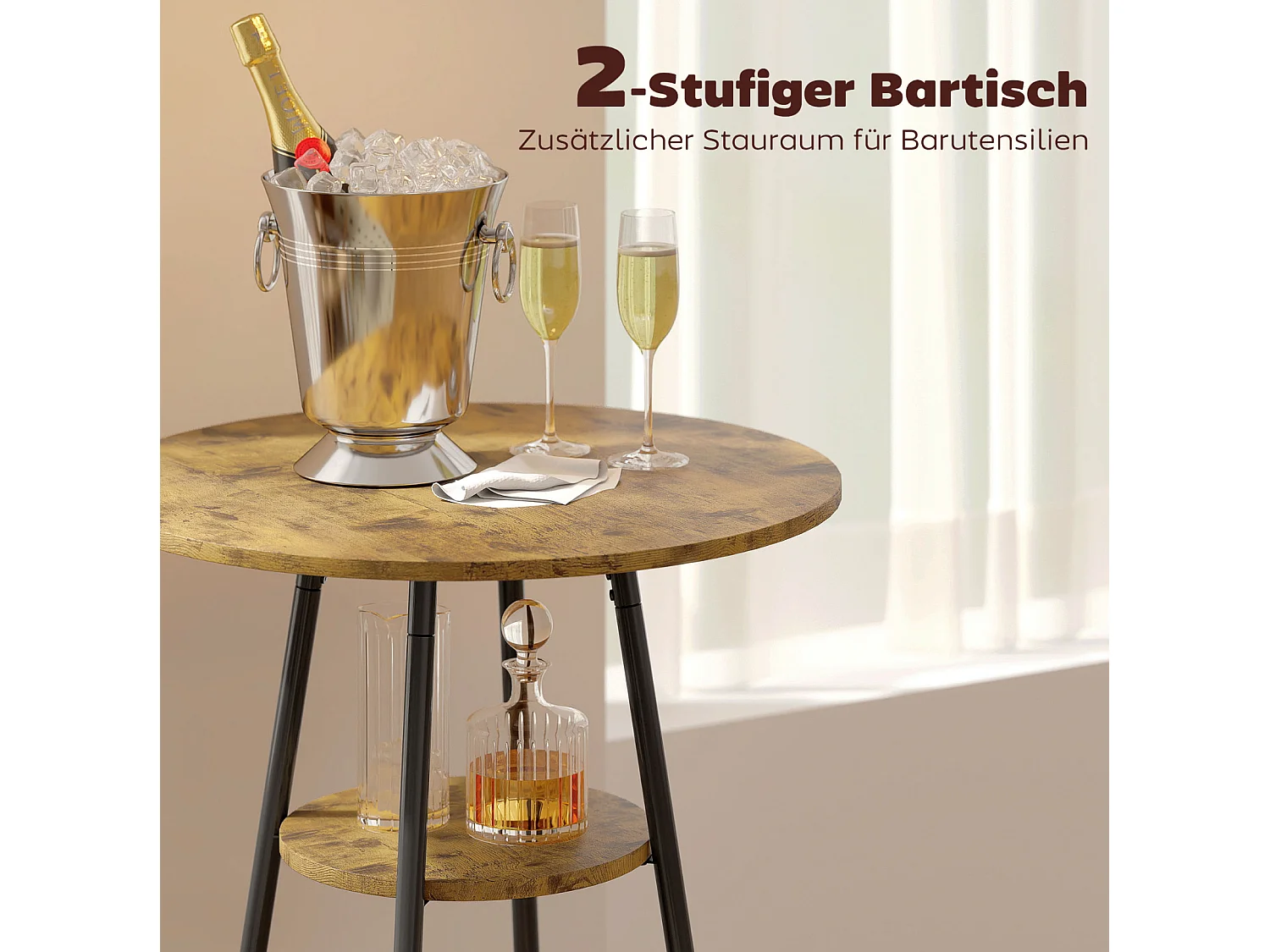 3-teiliges Bartisch-Set mit 2 gepolsterten Hockern, Rückenlehne,Küchentisch