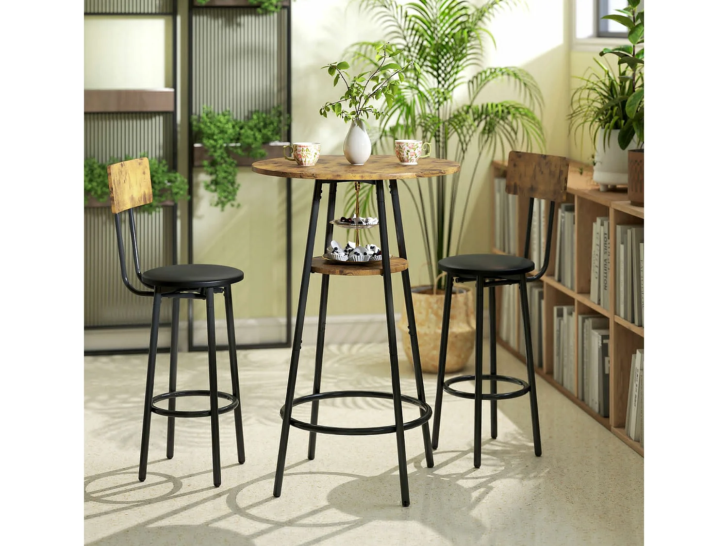 3-teiliges Bartisch-Set mit 2 gepolsterten Hockern, Rückenlehne,Küchentisch