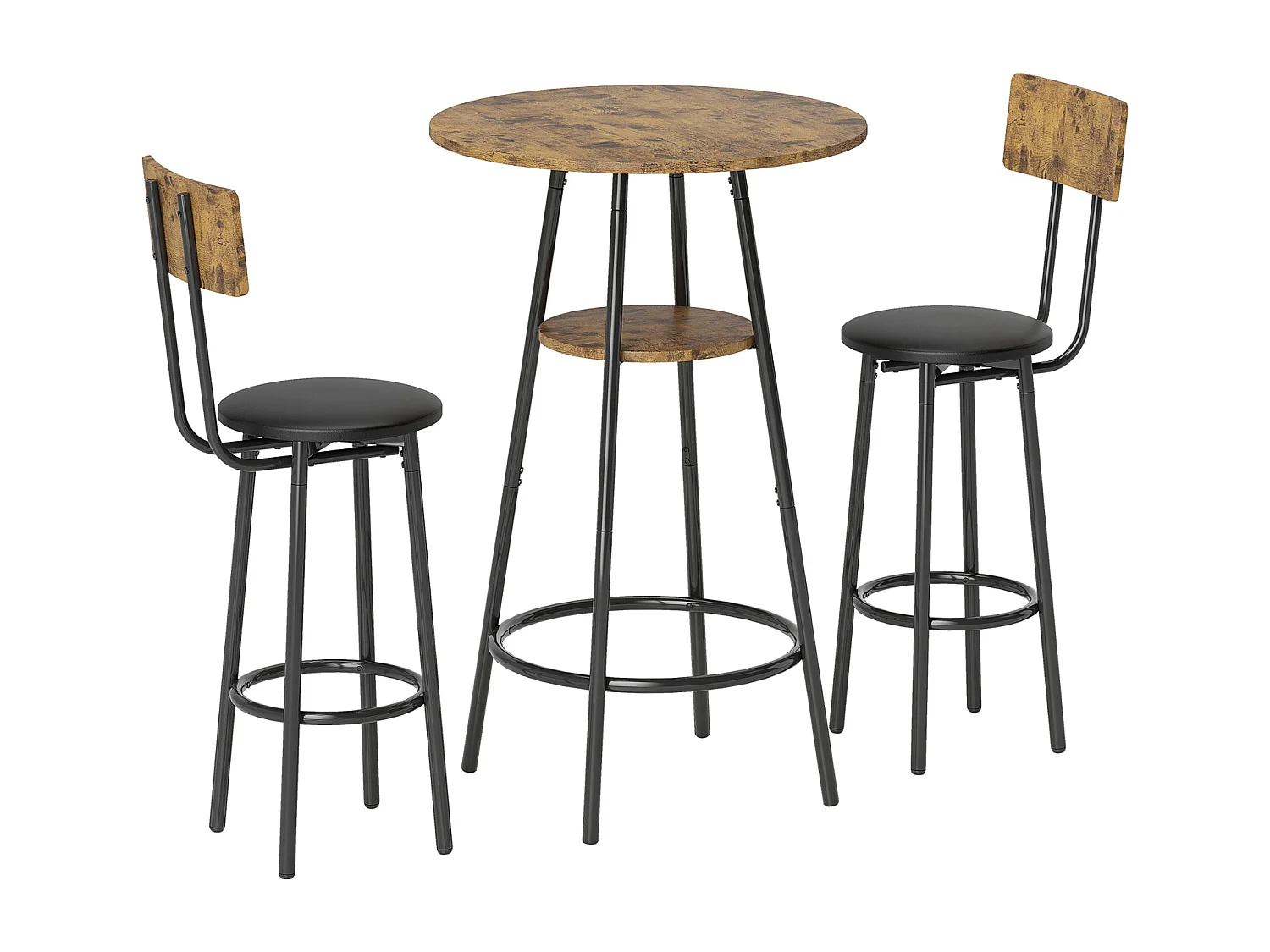 3-teiliges Bartisch-Set mit 2 gepolsterten Hockern, Rückenlehne,Küchentisch