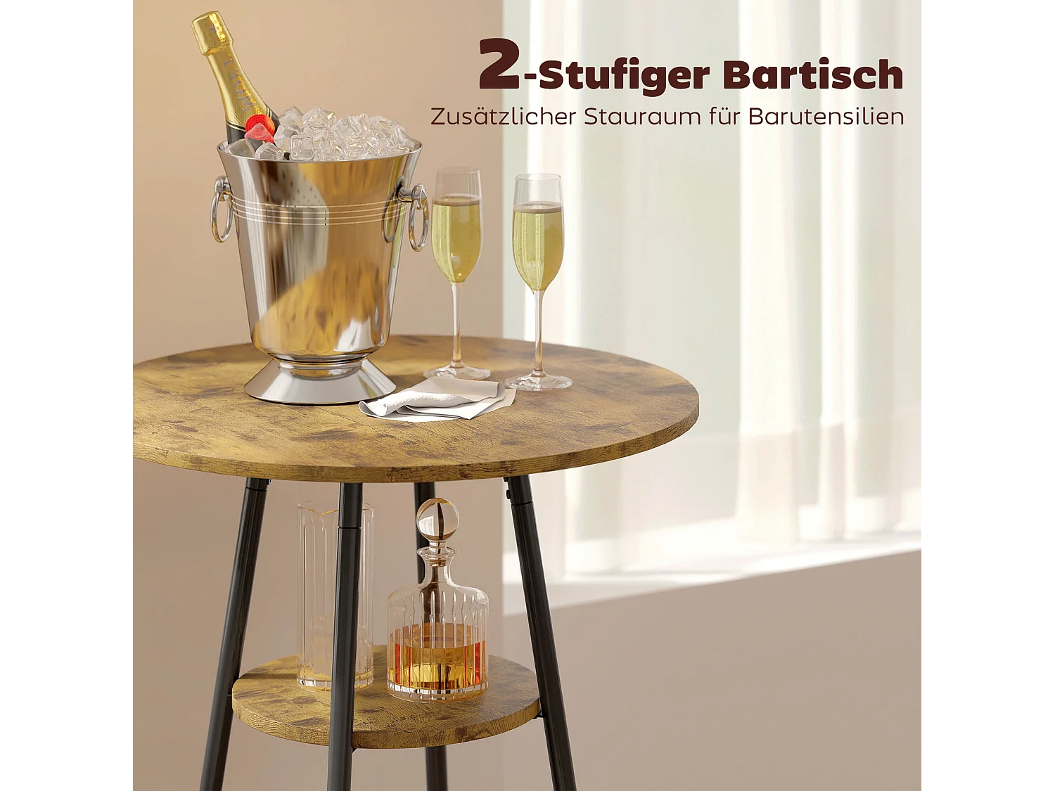 3-teiliges Bartisch-Set mit 2 gepolsterten Hockern, Rückenlehne,Küchentisch