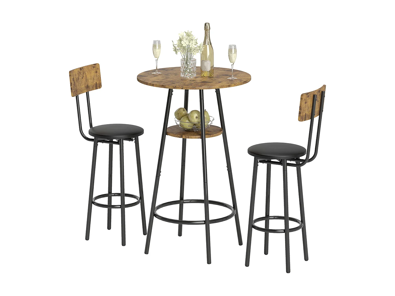 3-teiliges Bartisch-Set mit 2 gepolsterten Hockern, Rückenlehne,Küchentisch