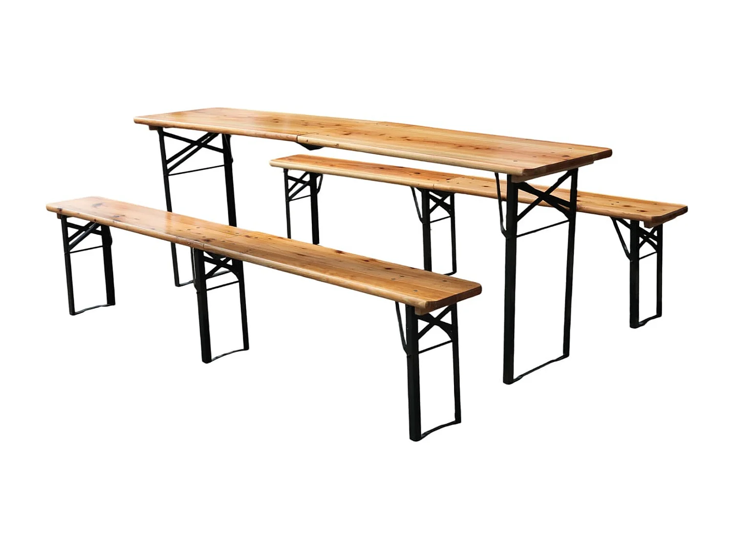 Faltbare Bierzeltgarnitur 220cm,3-teilig:1 Klapptisch+2 Bierbänke,wetterfeste Kiefer massiv,platzsparend, bis 200 kg, Biertischgarnitur Festzeltgarten