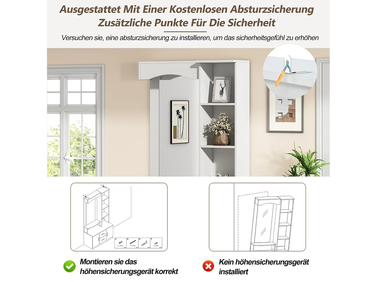 Multifunktionales Diele Flur mit Stauraum,Schränke mit Schuhschrank und Spiegel,Cabinet mit 2 Schublade und 2 Schränke, Kommoden mit Regal,Weiß