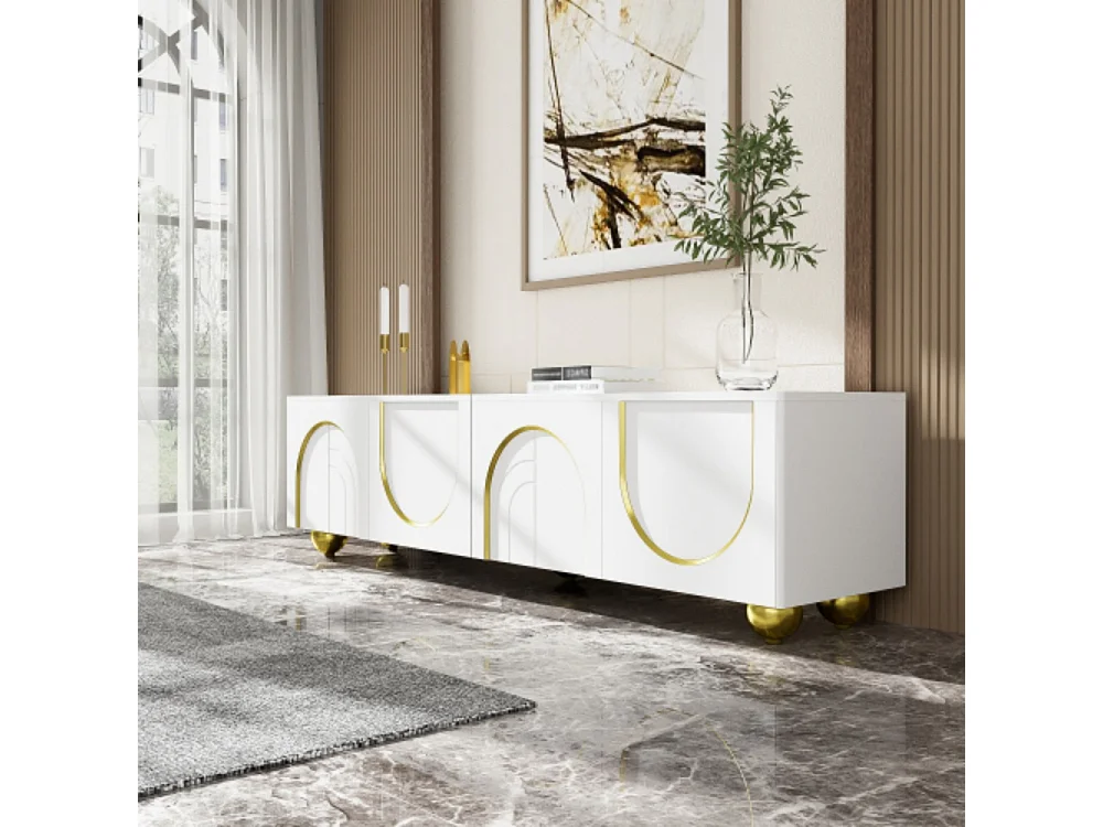 TV-Schrank, lowboard mit strukturierten Türen, TV-Möbel mit Schubladen, TV-Konsolentisch offenen Fächern