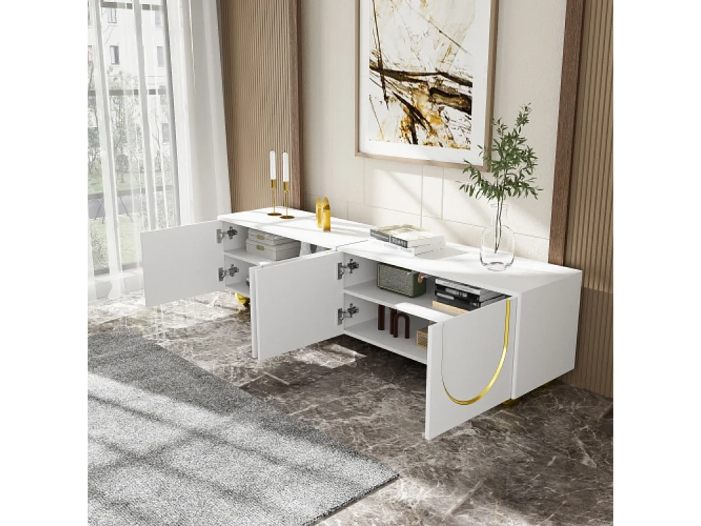 TV-Schrank, lowboard mit strukturierten Türen, TV-Möbel mit Schubladen, TV-Konsolentisch offenen Fächern