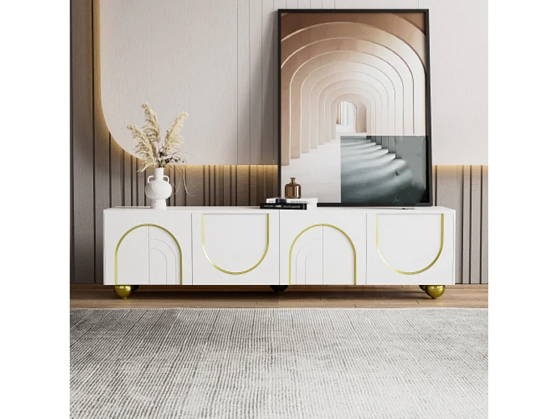 TV-Schrank, lowboard mit strukturierten Türen, TV-Möbel mit Schubladen, TV-Konsolentisch offenen Fächern