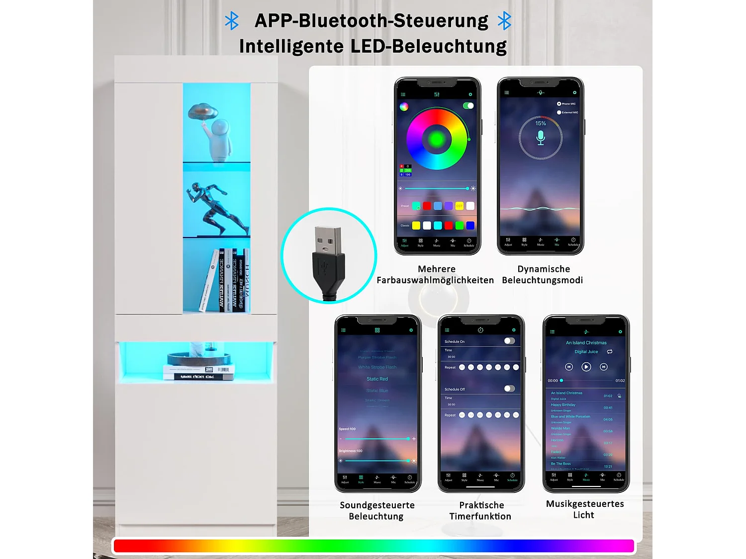 Vitrine mit 16 Farben LED Beleuchtung Vitrinenschrank Standvitrine Stauraumvitrine LED Vitrine Wohnwände LED Vitrinenschränke  Buffet-Schran