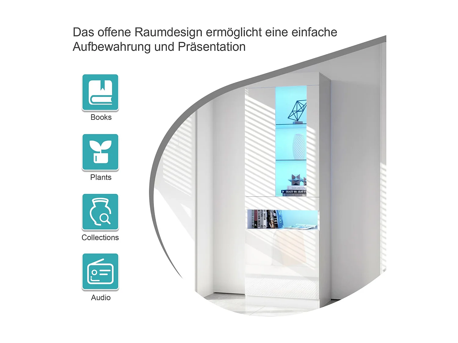 Vitrine mit 16 Farben LED Beleuchtung Vitrinenschrank Standvitrine Stauraumvitrine LED Vitrine Wohnwände LED Vitrinenschränke  Buffet-Schran