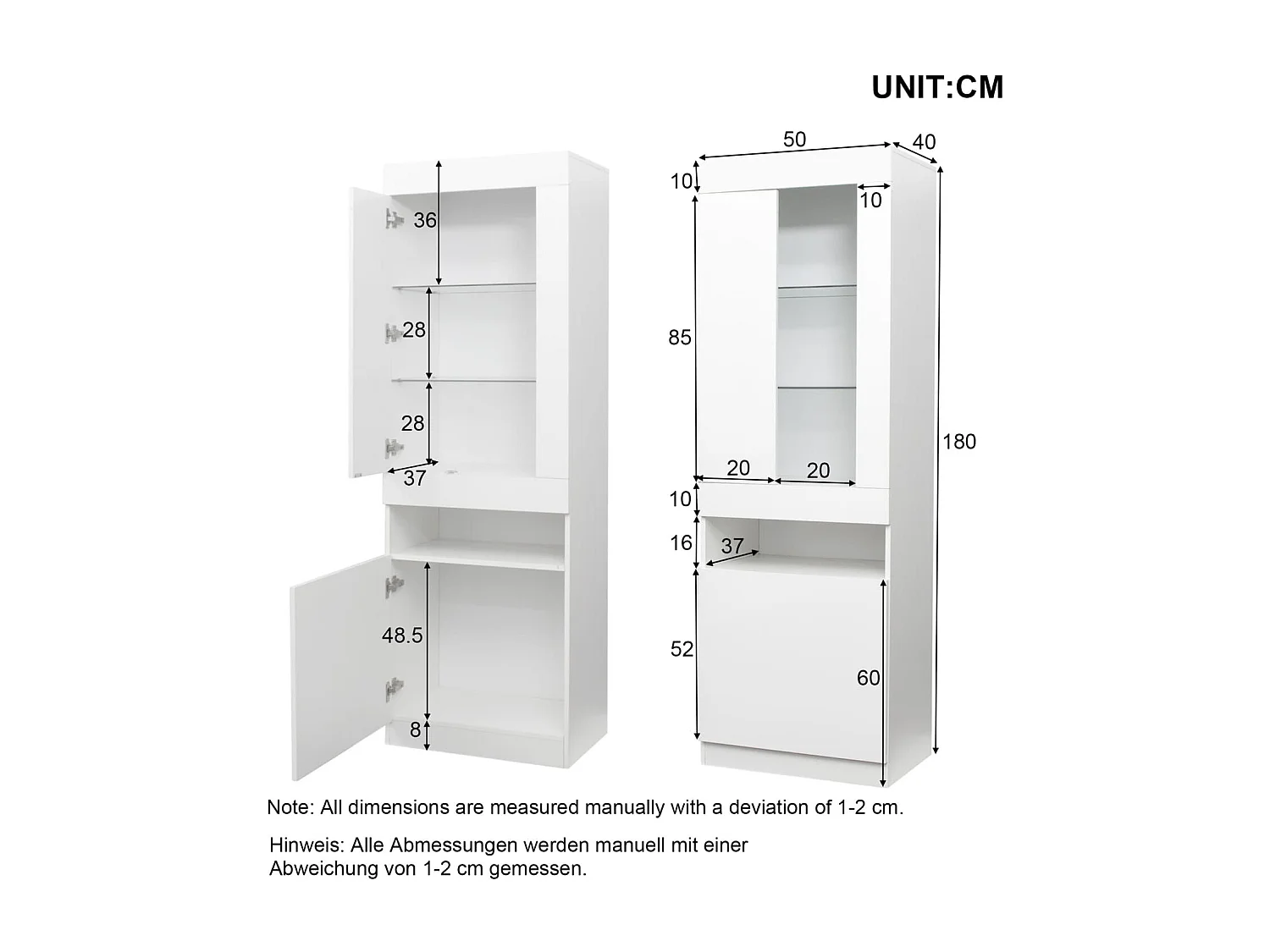 Vitrine mit 16 Farben LED Beleuchtung Vitrinenschrank Standvitrine Stauraumvitrine LED Vitrine Wohnwände LED Vitrinenschränke  Buffet-Schran