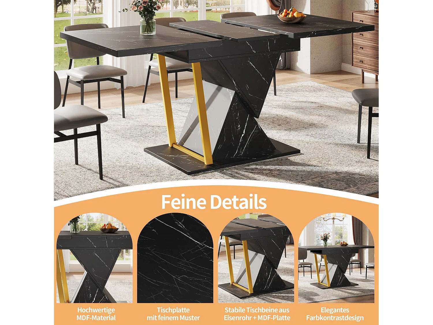 Ausziehbarer Esstisch,geeignet für Esszimmer,Terrassen Esstisch aus Holz Lässt sich auf 140cm Länge ausziehen Bietet Platz für bis zu 6 Personen