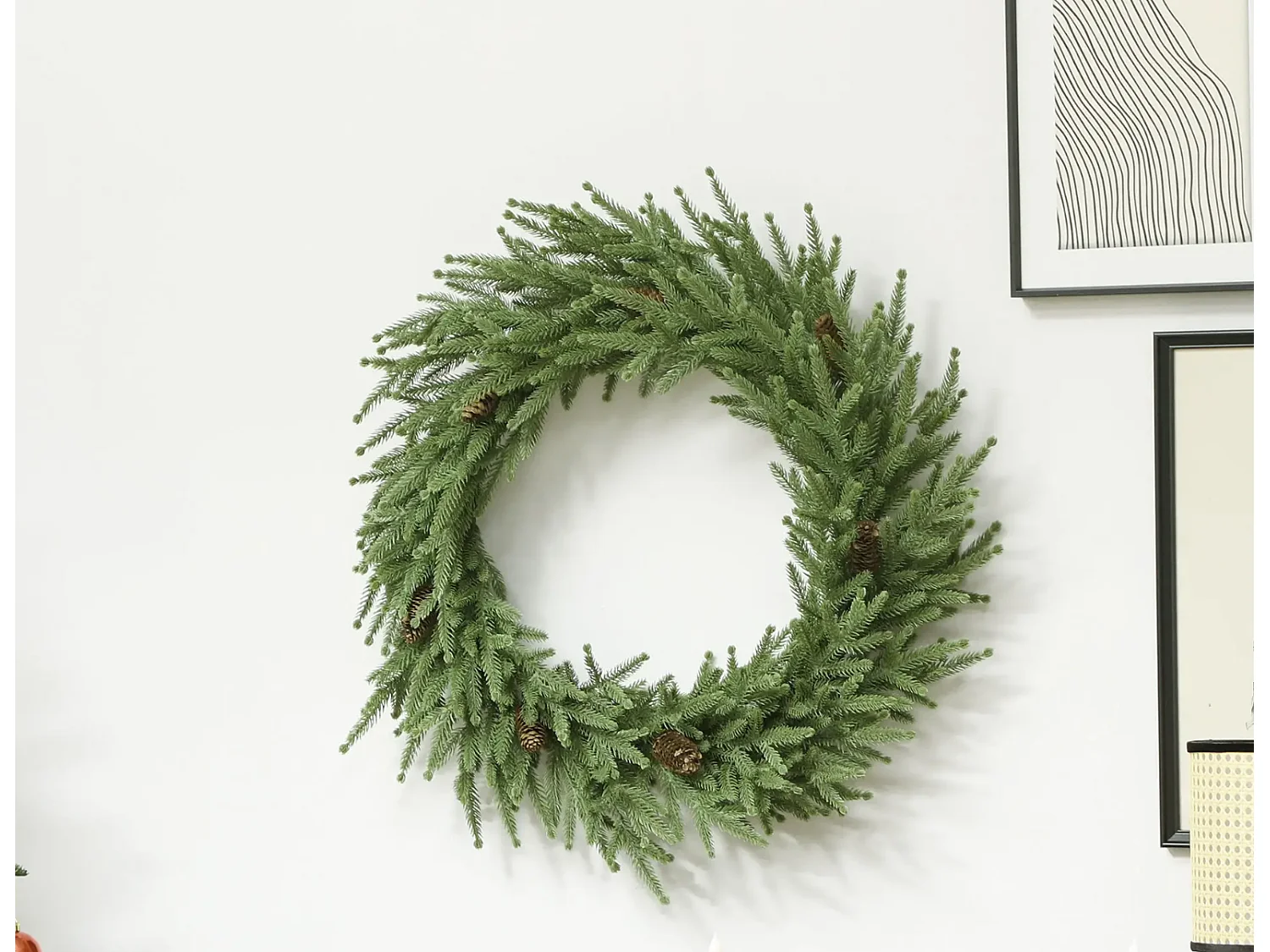 Weihnachtskranz mit Zapfen, Türkranz Künstlicher Weihnachtskranz für Tür Grün, Ø60 x 15 cm